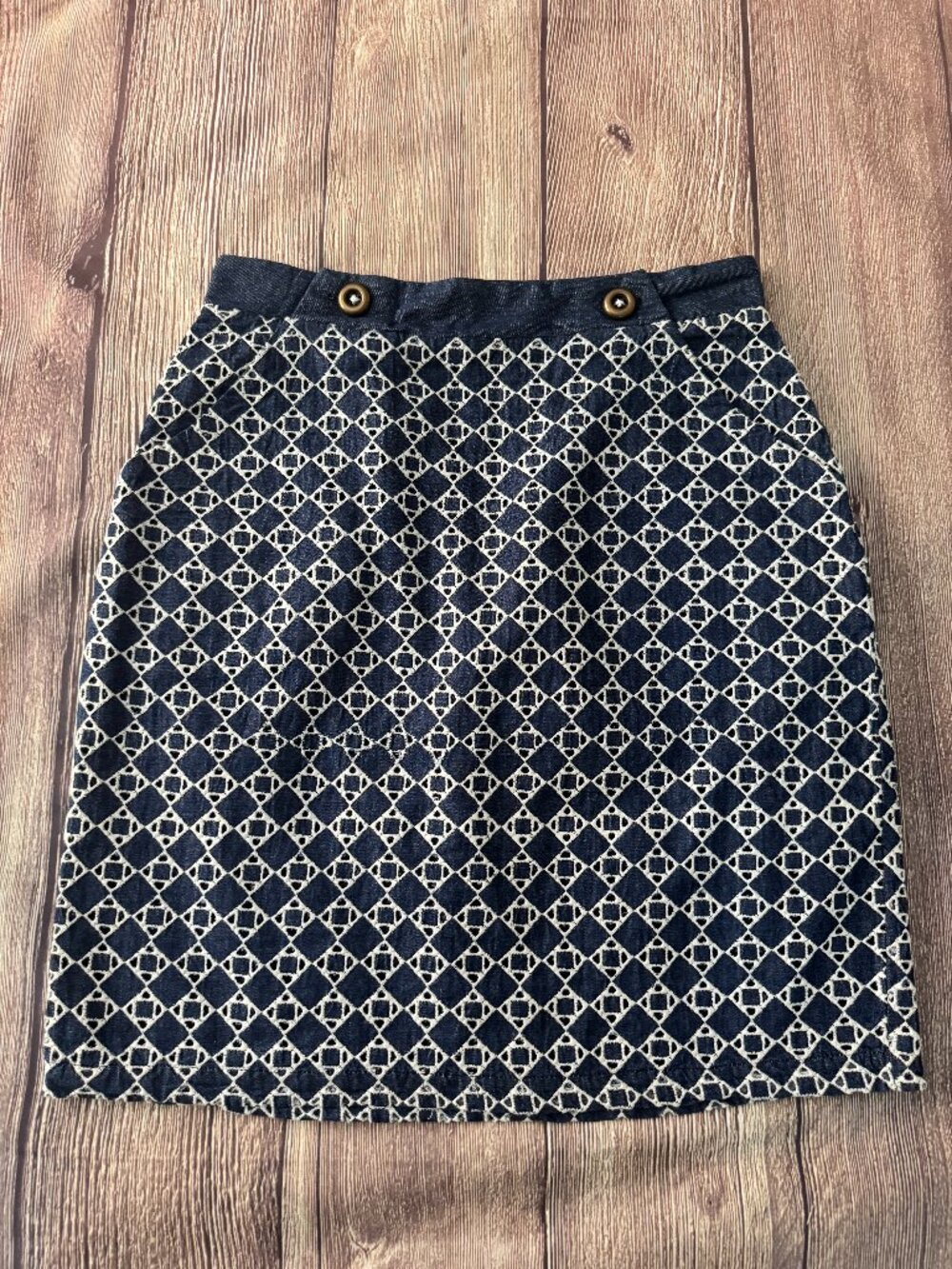 Anthropologie Amadi Blue Eyelet Straight Skirt Size Medium